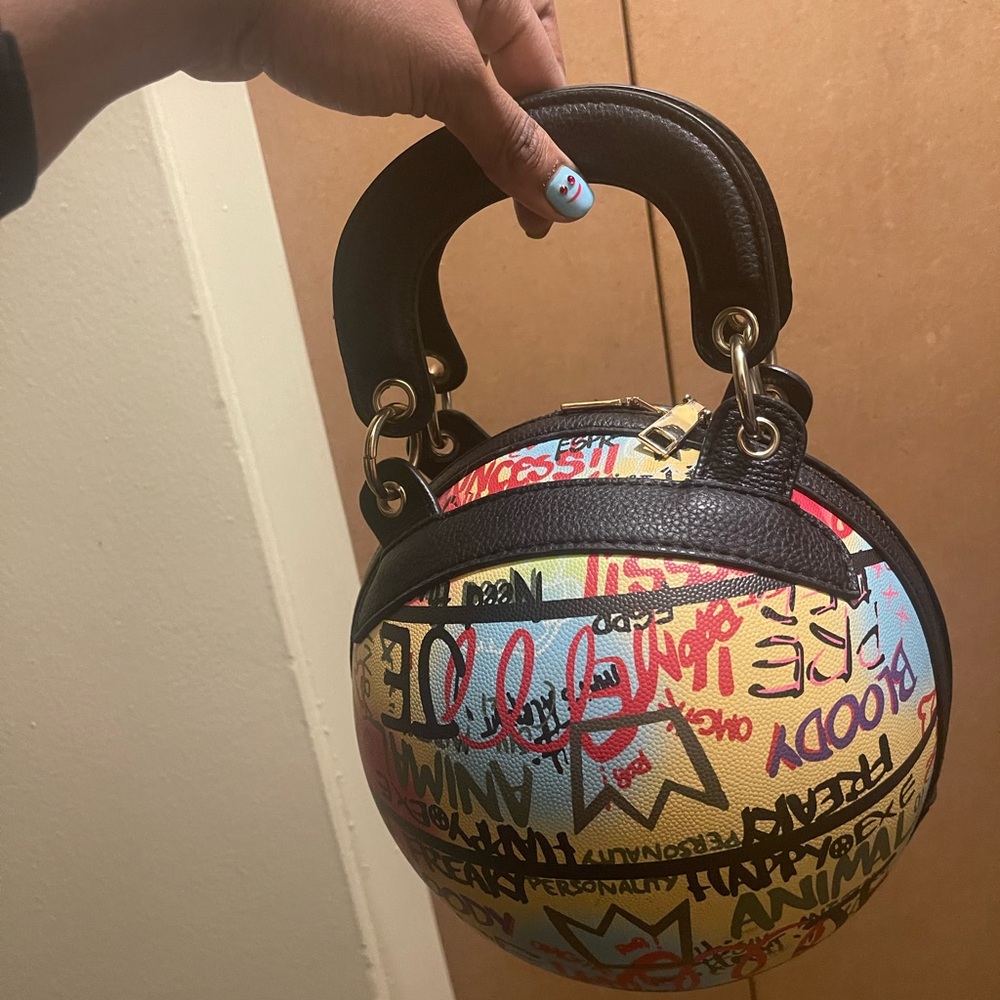 Vibrant Yellow and Red Mini Bag with Graffiti Art